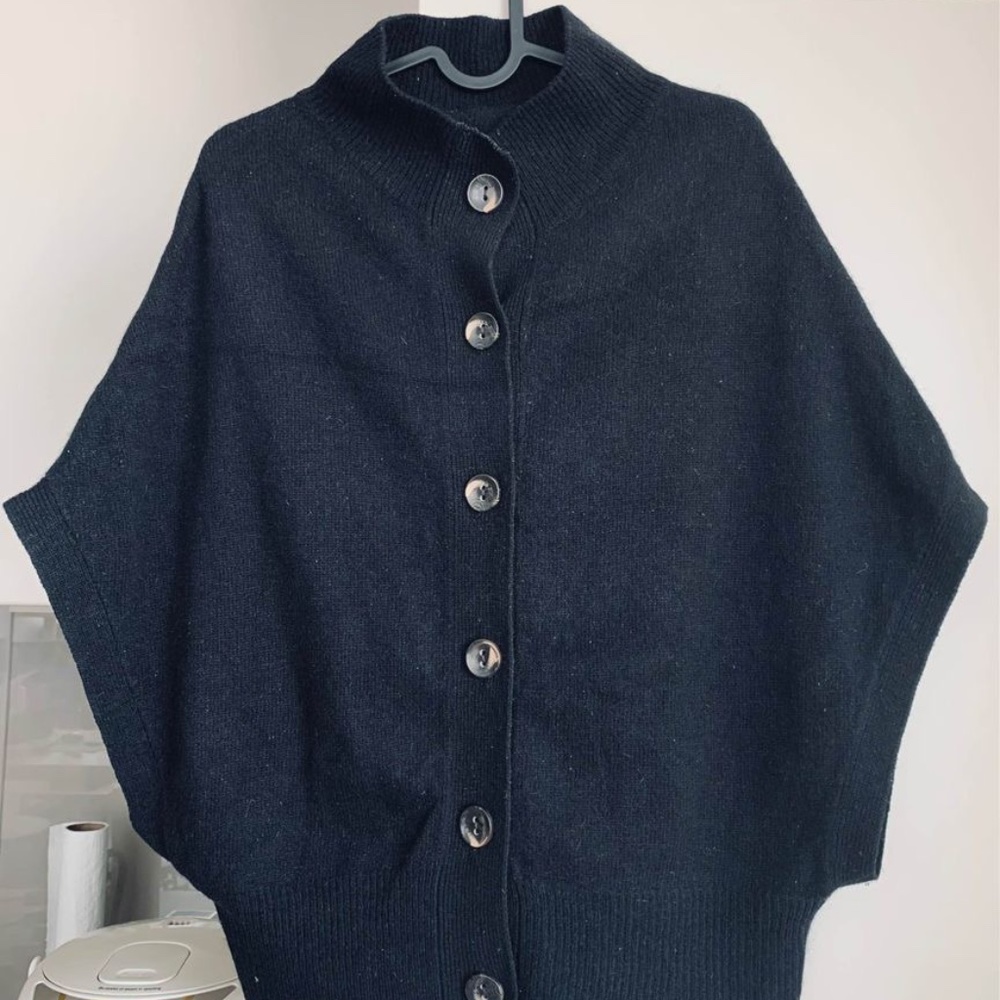 Wool Blend Black Cardigan Sweater